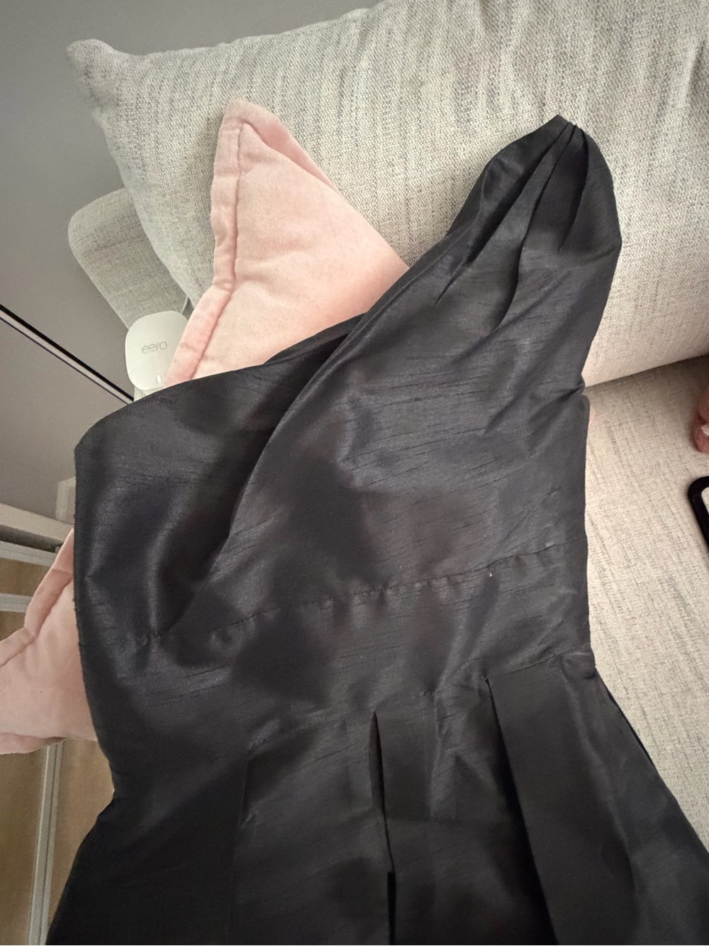 One shoulder Strap Jackie Kennedy like Black Satin Evening Dress
